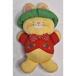 House of Hatten Vintage Plush Yellow Cat Bunny Green Hat Red Jacket Bow Tie